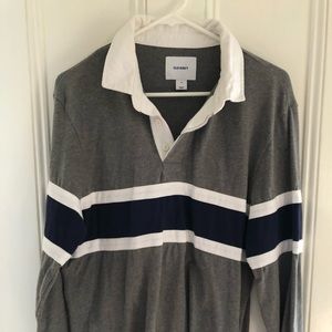 Old Navy grey, blue, and white rugby shirt. Size medium.